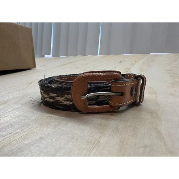 Braided Horse Hair Belt With Engraving On Leather 34 Acorns Vintage Browns